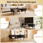 Svetainės staliukas su stalčiumi ir atvira lentyna (Juoda)