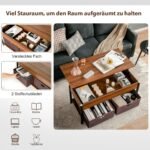 Aukščio reguliavimo kavos staliukas su išimamais stalčiais (Ruda)