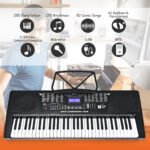 61 klavišo skaitmeninis pianinas su stovu ir mikrofonu (Juoda ir balta)