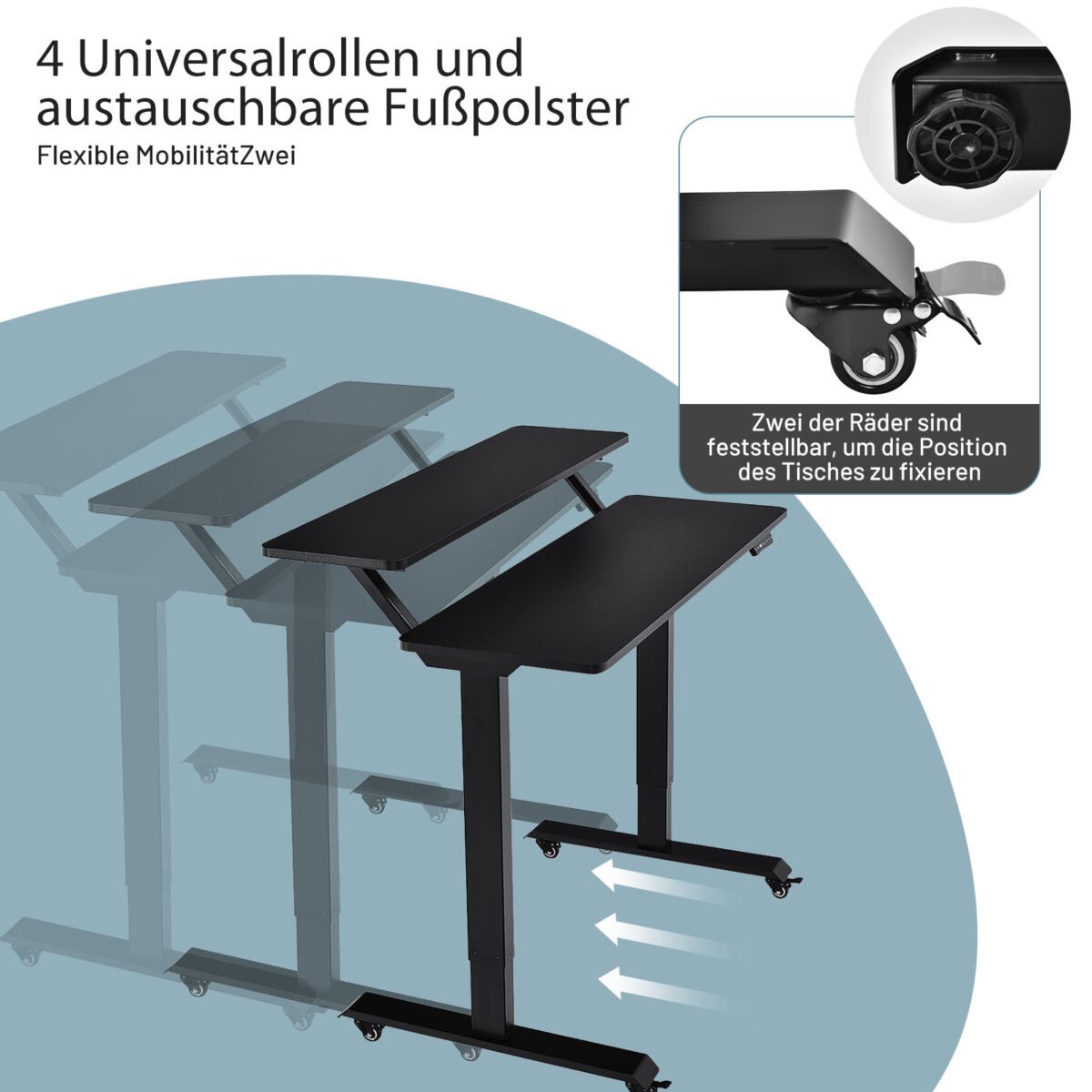 Reguliuojamo aukščio rašomasis stalas su ratukais (Juoda)