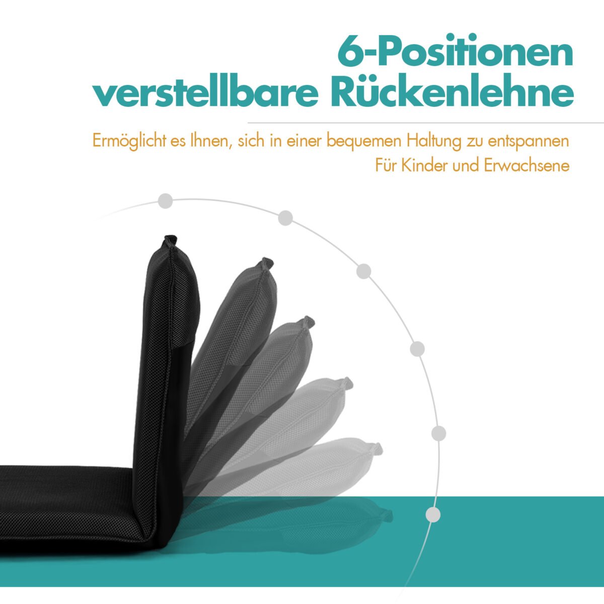 Reguliuojamas grindų fotelis sėdėjimui skaitymui ir žaidimams (Juoda)