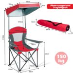 Sulankstoma kempingo kėdė su atlenkiamu stogeliu (Raudona)