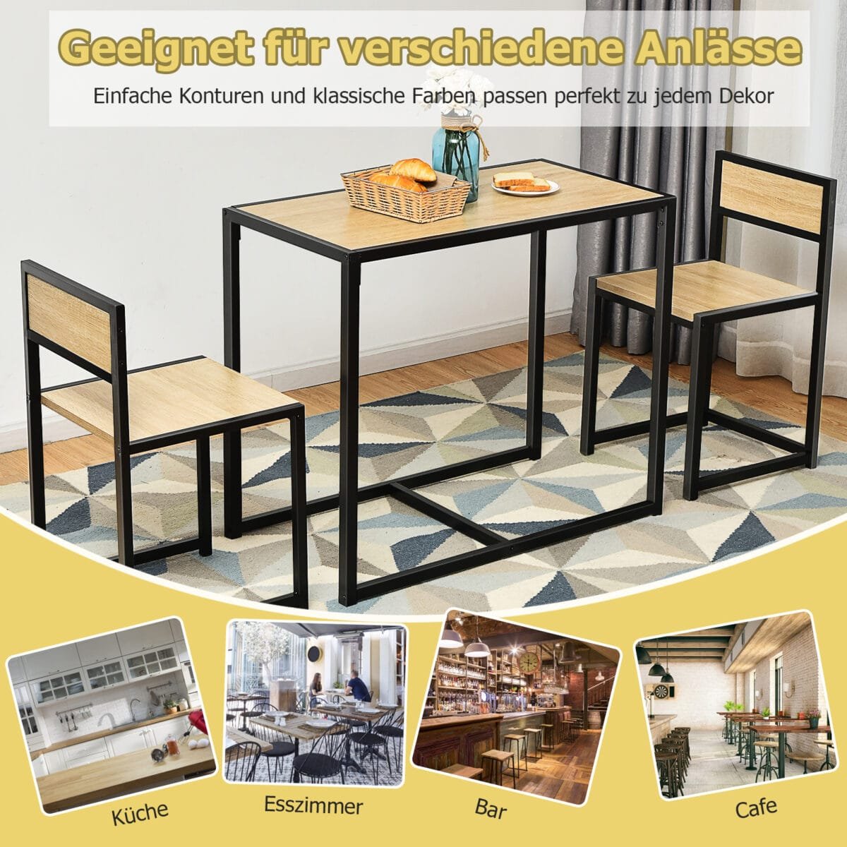 Valgomojo komplektas su stalu ir dviem kėdėmis (Natūrali)