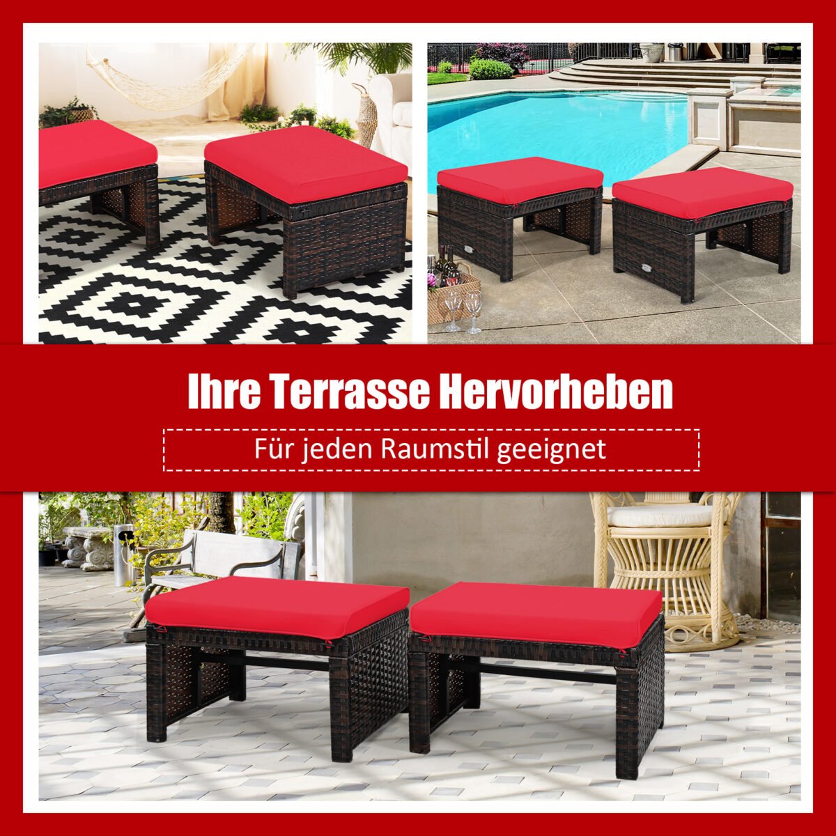 Sodo osmanai su pagalvėlėmis 2 vnt (Raudona)