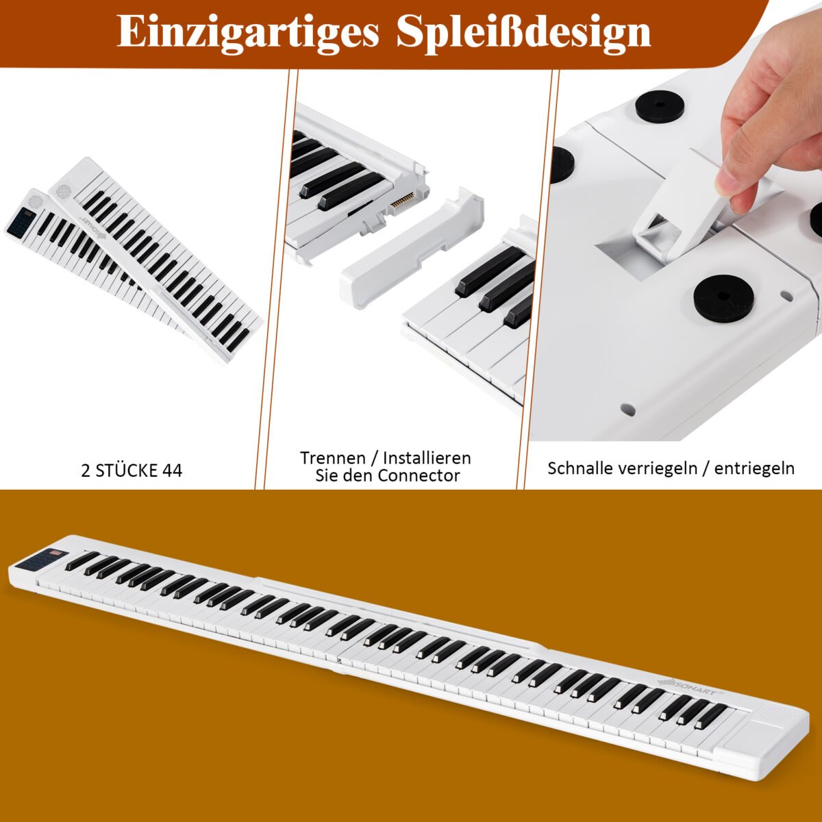 Nešiojama skaitmeninė klaviatūra su 88 klavišais ir integruotais garsiakalbiais (Balta)