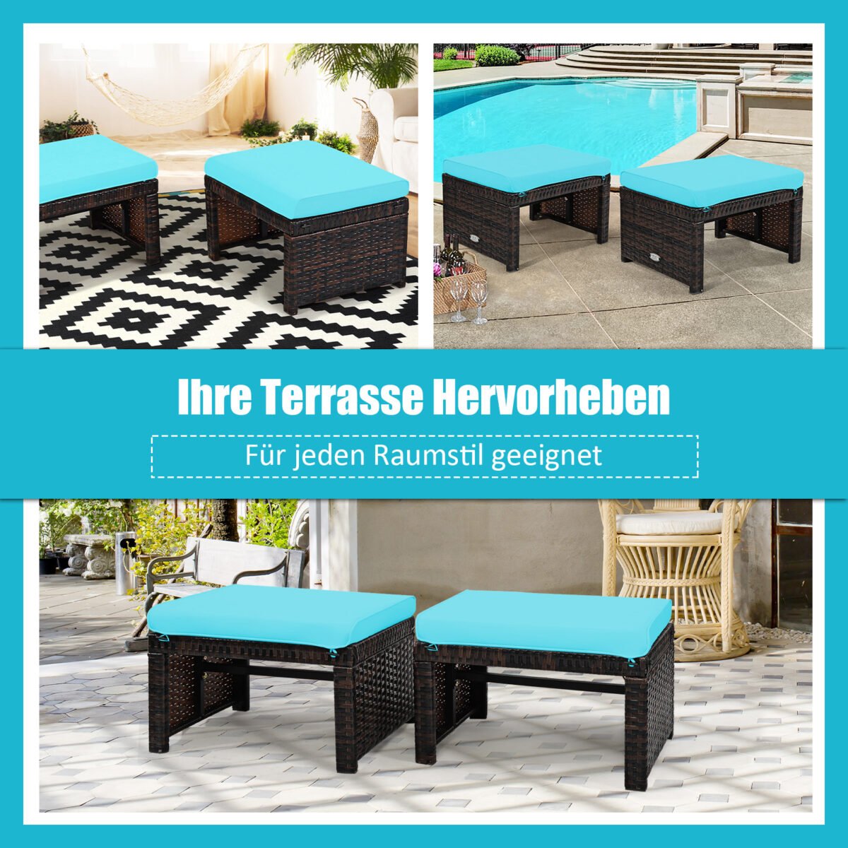 Lauko osomankos su pagalvėmis sintetinio rotango 49 x 40 x 33 cm (Žalia)