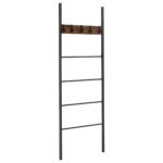 Daugiafunkcis 5 pakopų laiptų tipo lentynų stovas su nuimamais kabliukais (Rustikalūs rudi)