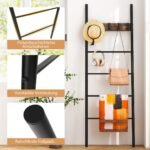 Daugiafunkcis 5 pakopų laiptų tipo lentynų stovas su nuimamais kabliukais (Rustikalūs rudi)