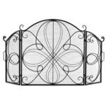 Sulankstomas metalinis židinio ekranas su gėlių raštais (Juoda)