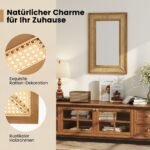 Stačiakampis stiklinis sieninis veidrodis su mediniu rėmu ir pakabinimo kabliu (Ruda)