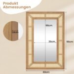 Stačiakampis stiklinis sieninis veidrodis su mediniu rėmu ir pakabinimo kabliu (Ruda)