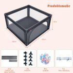 Didelis vaikiškas maniežas su 50 kamuoliukų 120x120 cm (Tamsiai pilka)