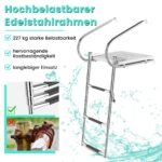 Teleskopiniai sulankstomos valties laiptai su platforma ir porankiais (Sidabrinė)