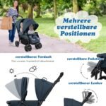 Dvigubas vežimėlis su reguliuojamu atlošu ir stogeliu (Mėlyna)