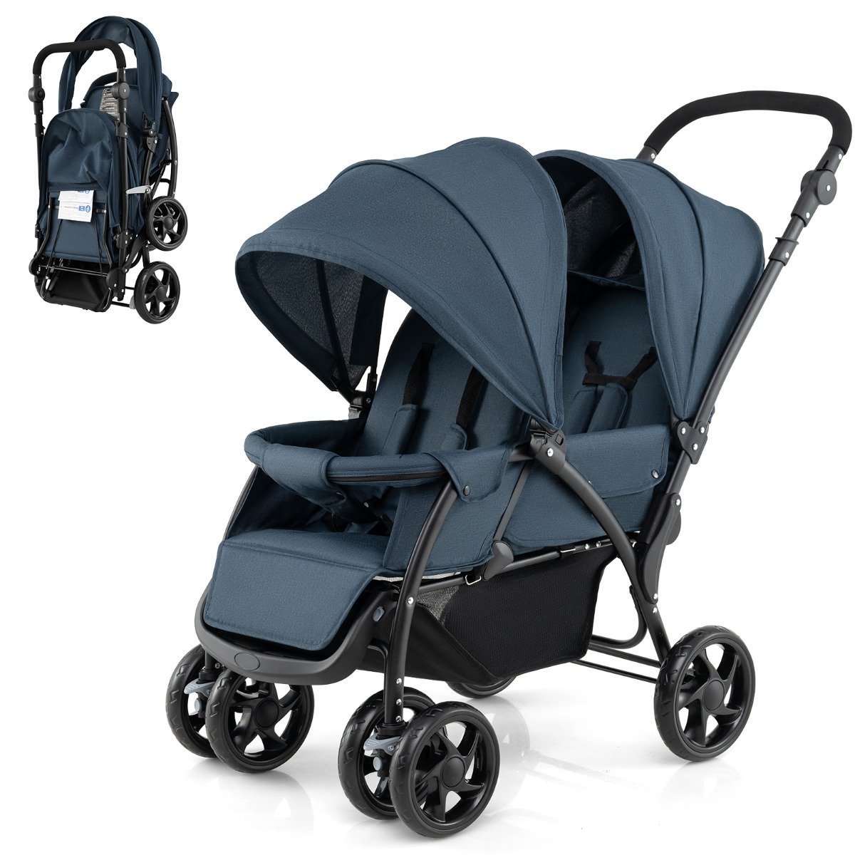 doppelkinderwagen-geschwisterwagen-13611_8_ Dvigubas vežimėlis su reguliuojamu atlošu ir stogeliu (Mėlyna)