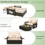 Sodo baldų komplektas: dvivietė sofa-lova su osmanu ir reguliuojamu atlošu (Smėlio)