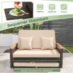 Sodo baldų komplektas: dvivietė sofa-lova su osmanu ir reguliuojamu atlošu (Smėlio)