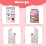 Dvipusė medinė vaikų virtuvėlė su lėlių nameliu (Rožinė)