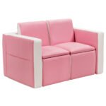 Vaikiška 2-in-1 sofa su stalu ir kėdėmis (Rožinė)