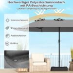 Dvigubas sodo skėtis nuo saulės su UPF 50+ apsauga ir rankenėle (Pilka)