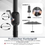 Dvigubas sodo skėtis nuo saulės su UPF 50+ apsauga ir rankenėle (Pilka)