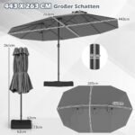 Dvigubas sodo skėtis nuo saulės su UPF 50+ apsauga ir rankenėle (Pilka)