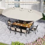 Dvigubas saulės skėtis su stovu ir UPF 50+ apsauga (Smėlio)