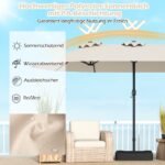 Dvigubas saulės skėtis su stovu ir UPF 50+ apsauga (Smėlio)