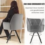 Aptrauktas 360° besisukantis valgomojo kėdžių komplektas su metalinėmis kojomis (Pilka)