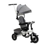 Daugiafunkcis vaikiškas triratukas su stūmimo rankena (Pilka)