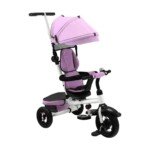 Vaikiškas triratukas su reguliuojama rankena ir stogeliu (Rožinė)