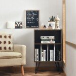 Spintelė su penkiomis atviromis lentynomis plokštelių grotuvui (Ruda)