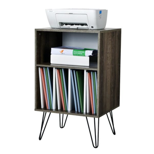 Spintelė su penkiomis atviromis lentynomis plokštelių grotuvui (Ruda)