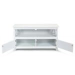 TV komoda su lentyna ir spintele medžio masyvas ir MDF 112x40x61 cm (Balta)