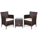 3 dalių lauko baldų komplektas su staliuku ir kėdėmis (Ruda)