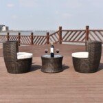 Poliratano lauko poilsio baldų komplektas su dviem krėslais ir stalu (Ruda)