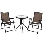 3 dalių sulankstomas bistro komplektas su stikliniu stalviršiu (Ruda)