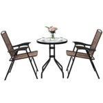 3 dalių sulankstomas bistro komplektas su stikliniu stalviršiu (Ruda)