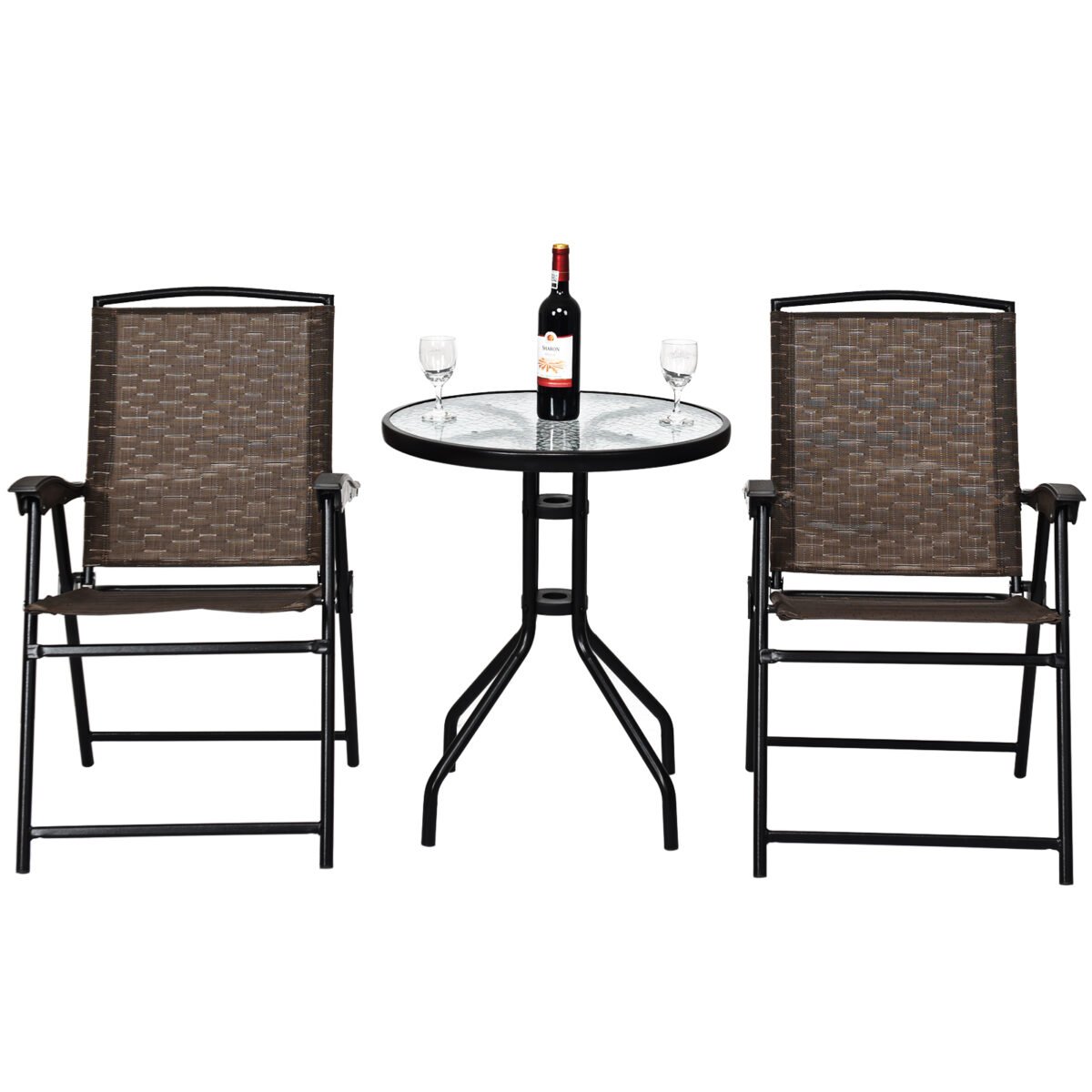 3 dalių sulankstomas bistro komplektas su stikliniu stalviršiu (Ruda)