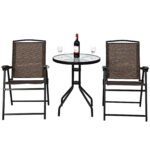 3 dalių sulankstomas bistro komplektas su stikliniu stalviršiu (Ruda)