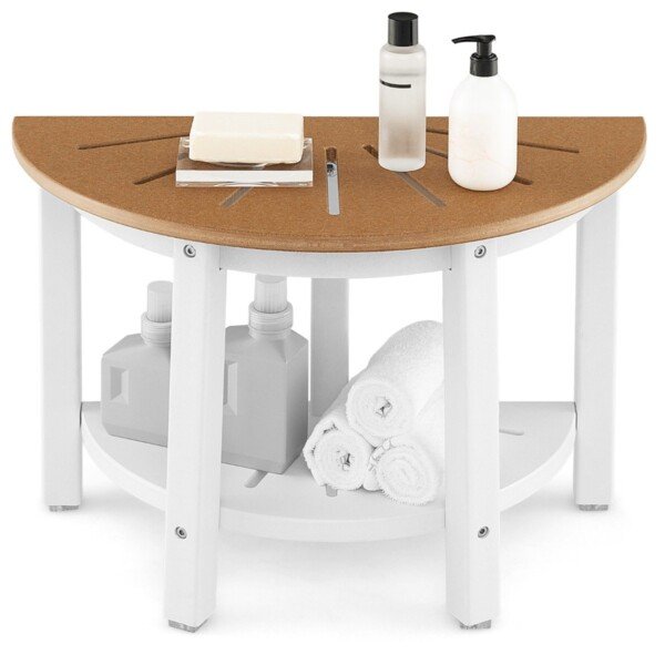 Dušo suoliukas su integruota lentyna (Balta)