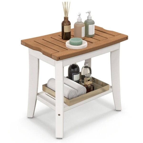 Praktiško dušo suoliukas su lentyna (Balta)