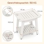 Atspari vandeniui dušo kėdutė su rankena ir lentyna 150 kg svorio (Balta)
