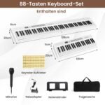 Sulankstomas skaitmeninis pianinas su 88 klavišais ir 1000 garsų instrumentų (Balta)