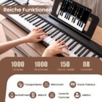 Nešiojamas 88 klavišų skaitmeninis pianinas su 1000 ritmų ir tonų (Juoda)