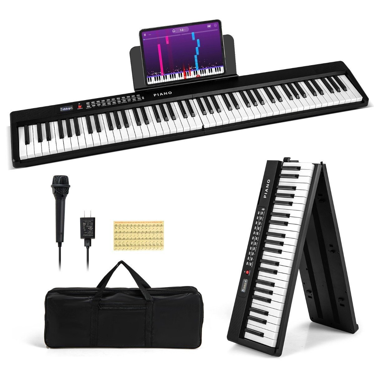 e-piano-13304_9_ Nešiojamas 88 klavišų skaitmeninis pianinas su 1000 ritmų ir tonų (Juoda)