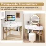 Kampinis rašomasis stalas su dviem stalčiais ir lentynomis (Auksinė)