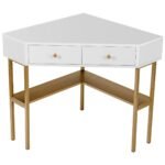 Kampinis rašomasis stalas su dviem stalčiais ir lentynomis (Auksinė)