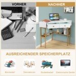 Kampinis rašomasis stalas su dviem stalčiais ir lentynomis (Auksinė)