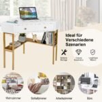 Kampinis rašomasis stalas su dviem stalčiais ir lentynomis (Auksinė)